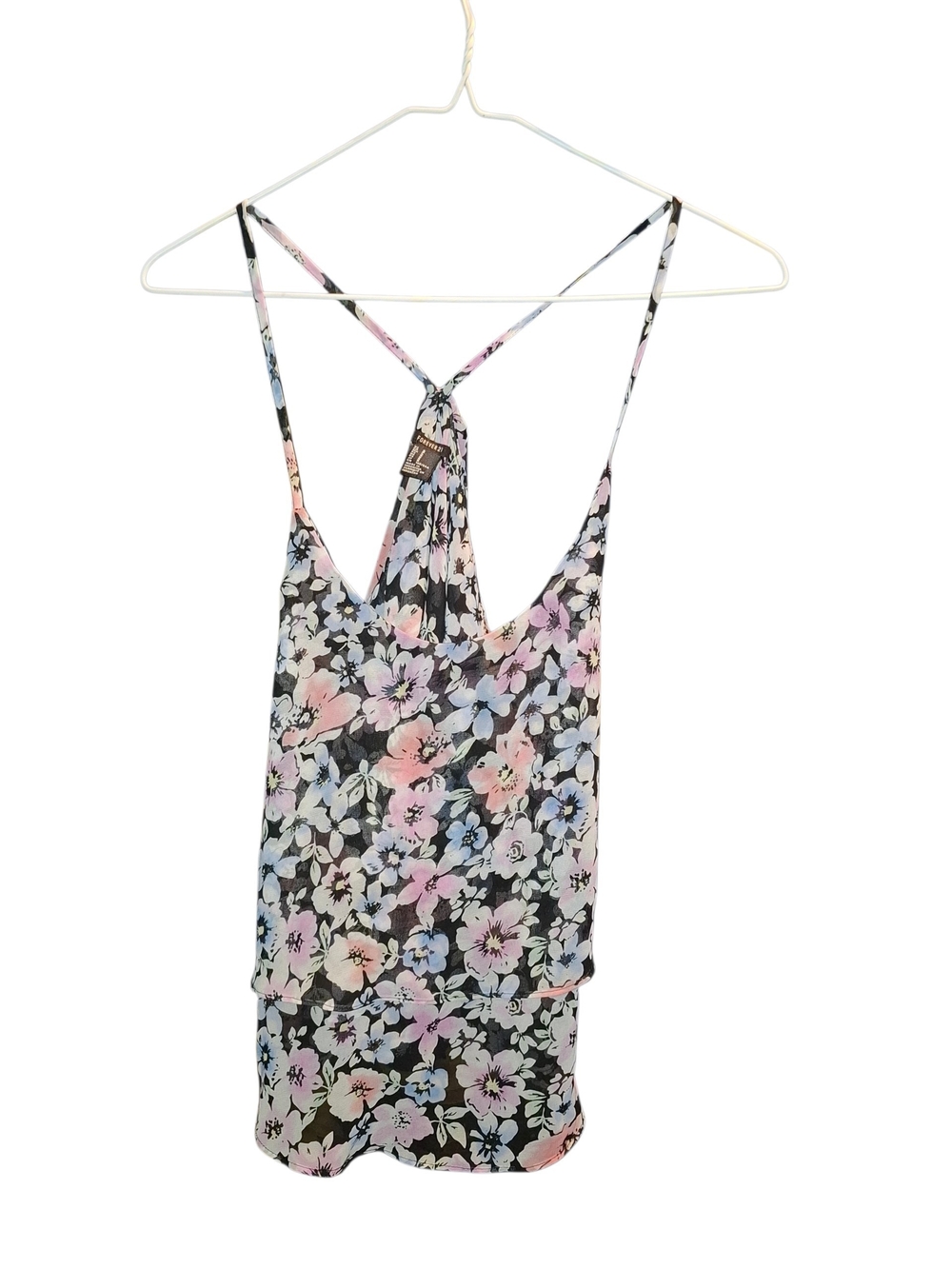 Forever 21 Black Floral Spaghetti-Strap Cami with Pastel Blooms